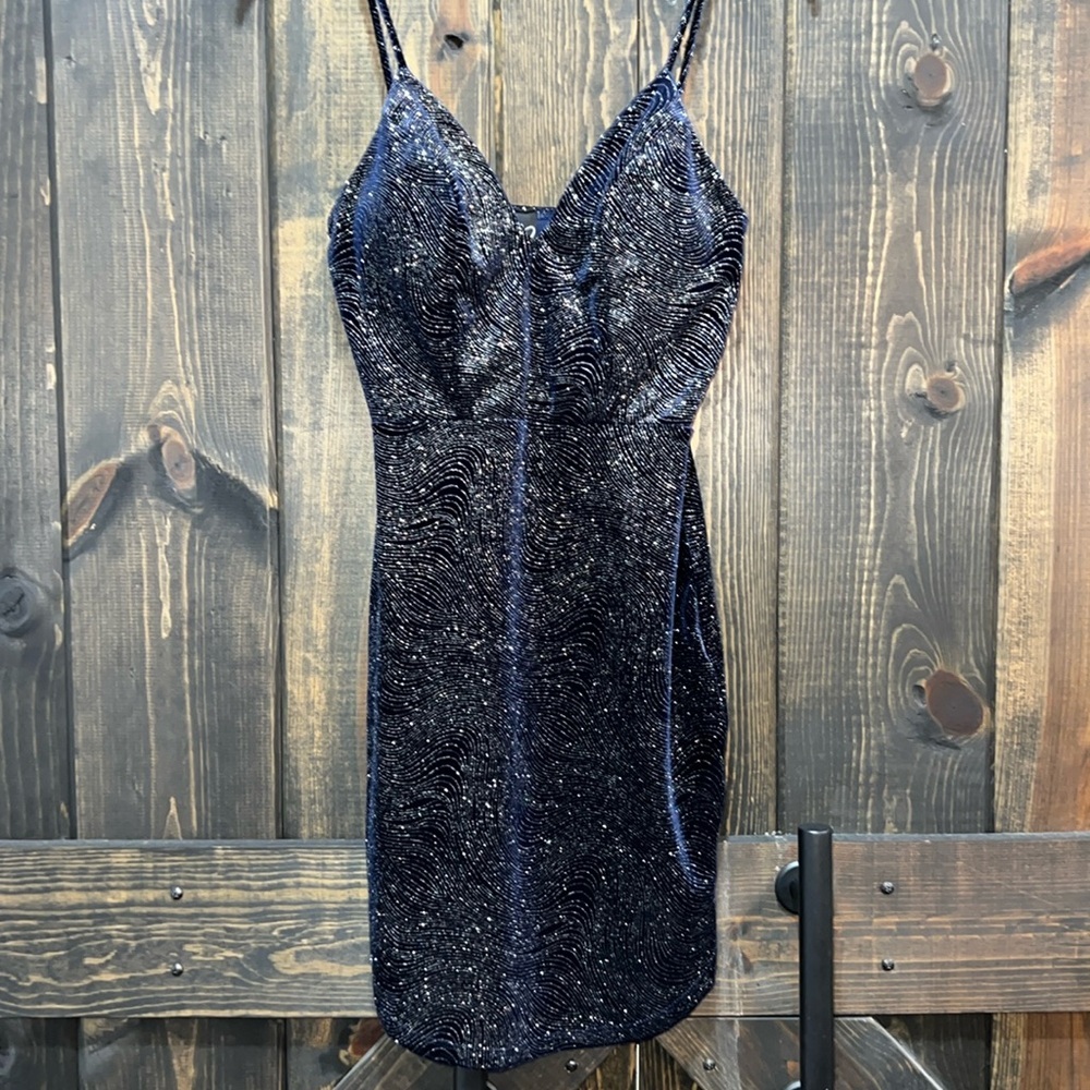 Windsor Velvet Shimmer Dress‎ Size S Dark Blue Bodycon Y2K Fairy Grunge Beaded